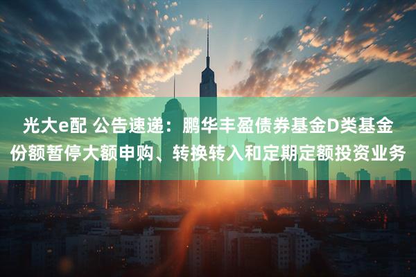 光大e配 公告速递：鹏华丰盈债券基金D类基金份额暂停大额申购、转换转入和定期定额投资业务